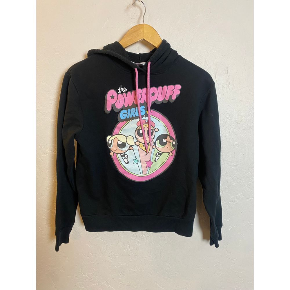 The Powerpuff Girls Black Hoodie Cartoon Network Animation‎ Kids Sweatshirt L